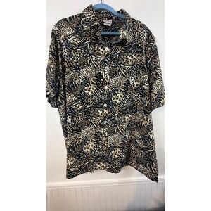 BonWorth Mixed Animal Print Button Down Shirt XL Leopard Zebra Short Sleeve Top